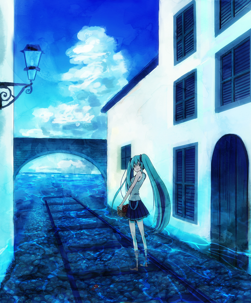 aqua_eyes, aqua_hair, cloud, clouds, hatsune_miku, kanro_(dear27), long_hair, looking_back