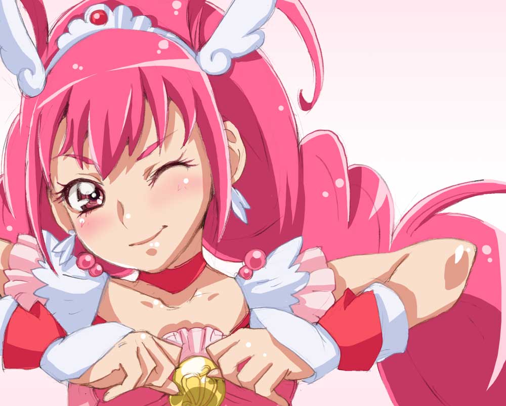 choker, cure_happy, dress, earrings, highres, hoshizora_miyuki, jewelry, long_hair