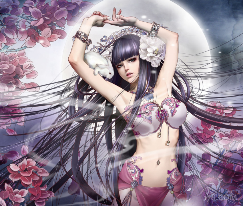 armpits, arms_up, bracelet, bunny, chang'e, chang'e, flower, hair_flower