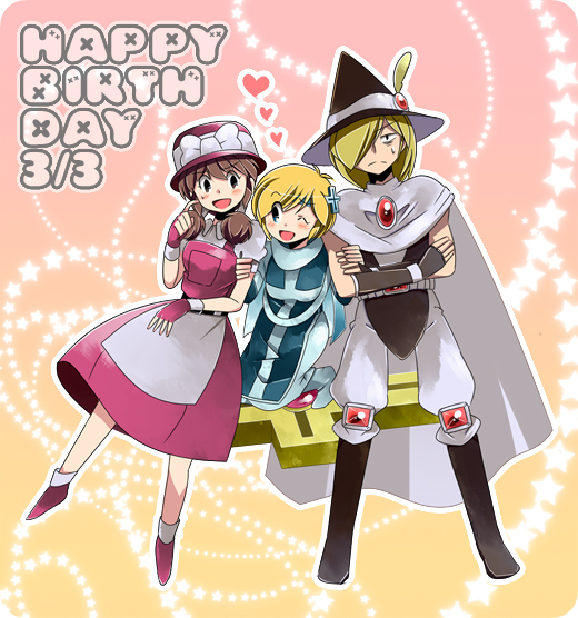 blush, cornet_(violinist_of_hameln), cross, fingerless_gloves, flute_(violinist_of_hameln), gloves, hamel, happy_birthday