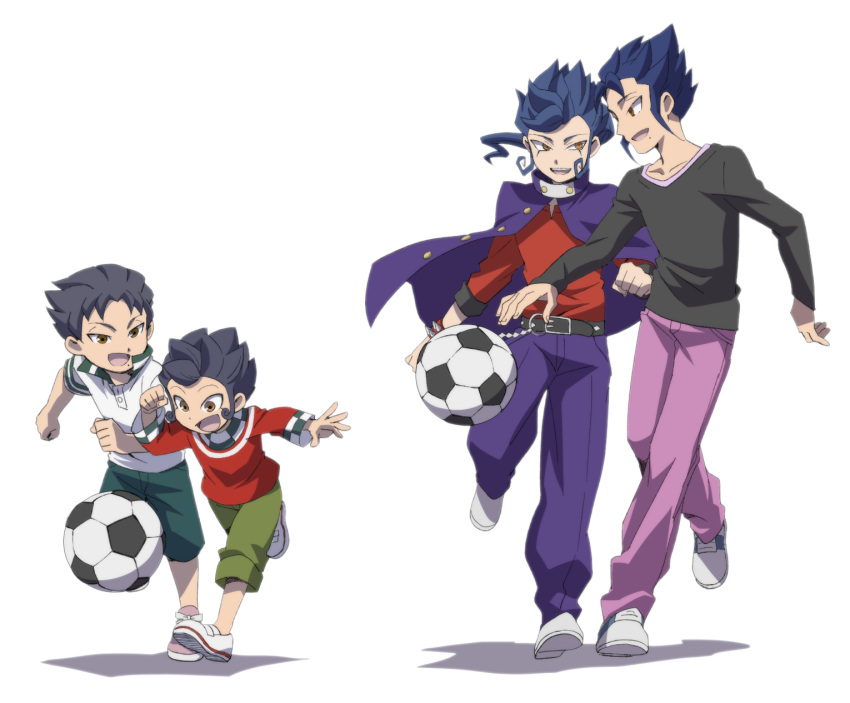 baggy_pants, ball, belt, blue_hair, bracelet, brothers, cloak, dual_persona