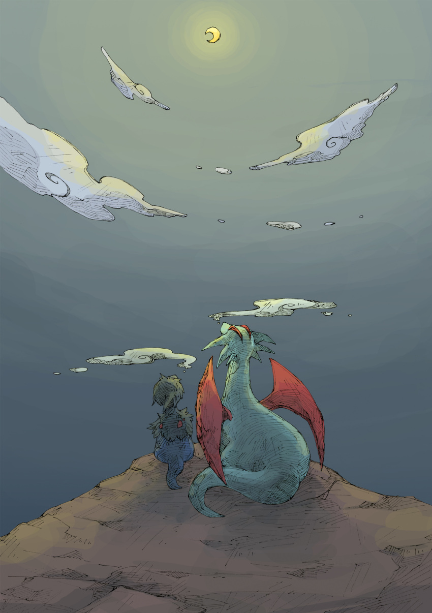 absurdres, cloud, clouds, creature, deino_(pokemon), dragon, highres, kuuneru