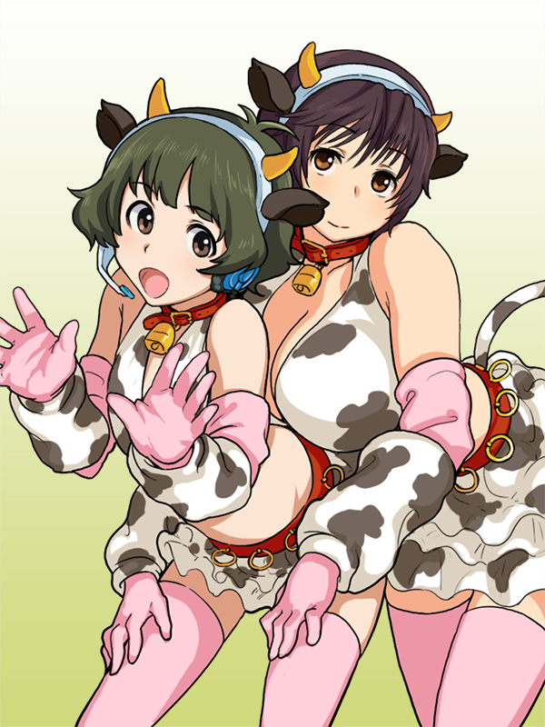 1girl, akizuki_ryou, animal_ears, bad_id, bell, bell_collar, breasts, brown_eyes
