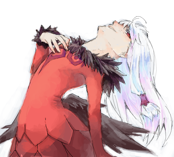 agria, albino, dress, freckles, fur_trim, grin, long_hair, nagino_hiiragi
