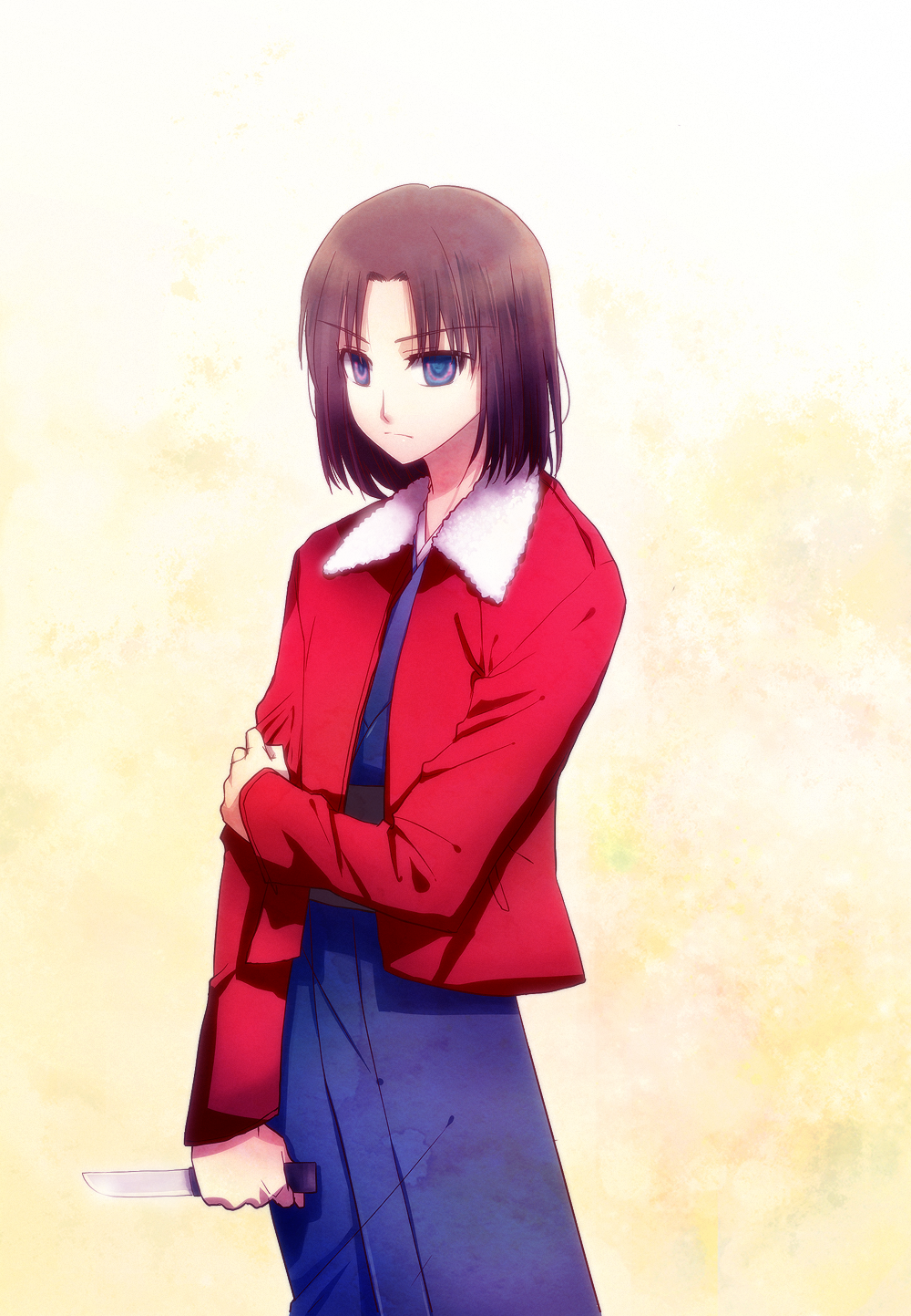 bad_id, black_hair, glowing, glowing_eyes, highres, jacket, japanese_clothes, kara_no_kyoukai