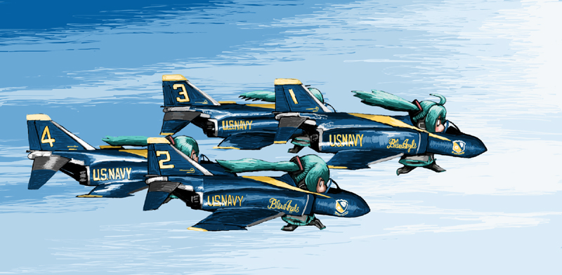 airplane, blue_angels, f-4_phantom_ii, fighter_jet, flying, hatsune_miku, jet, military