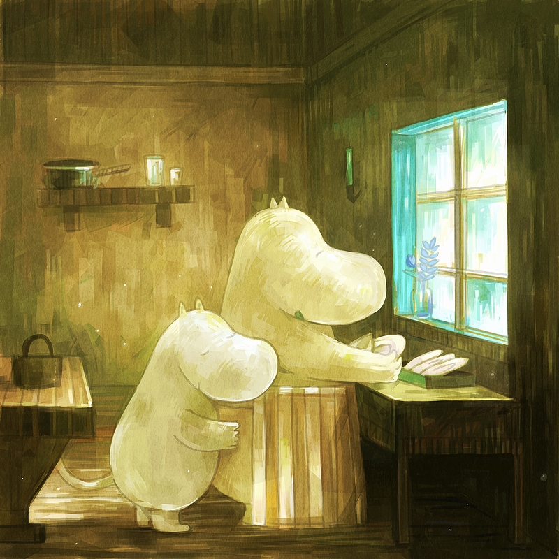 dishwashing, hug, hug_from_behind, moomin, moominmamma, moomintroll, mother's_day, mother's_day