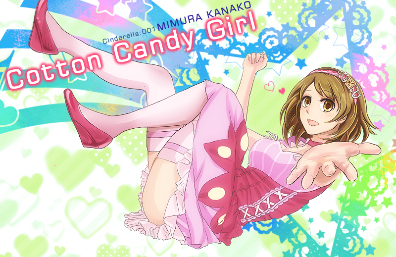 bad_id, brown_eyes, brown_hair, character_name, fujico_fujico, hairband, idolmaster, idolmaster_cinderella_girls, mimura_kanako, outstretched_hand, solo, star, thigh-highs, thighhighs