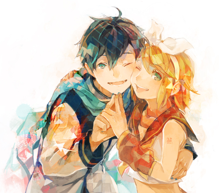 1girl, 8'108, 8'108, aqua_eyes, blonde_hair, blue_hair, hair_ribbon, hand_holding
