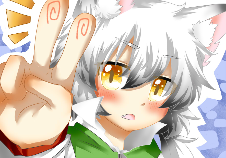 animal_ears, blush, bust, face, fang, fox_ears, open_mouth, original