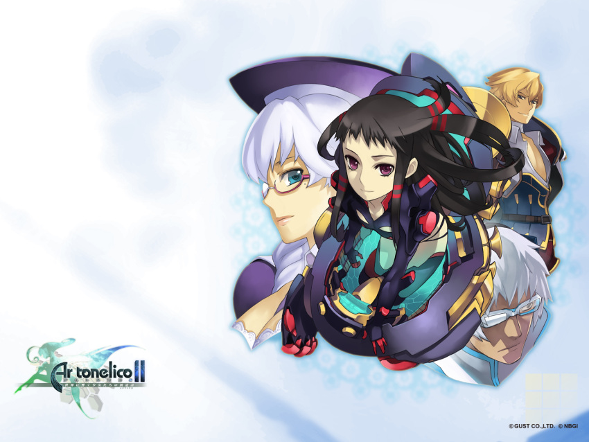 ar_tonelico, ar_tonelico_ii, black_hair, black_legwear, black_thighhighs, blonde_hair, blue_eyes, bodysuit