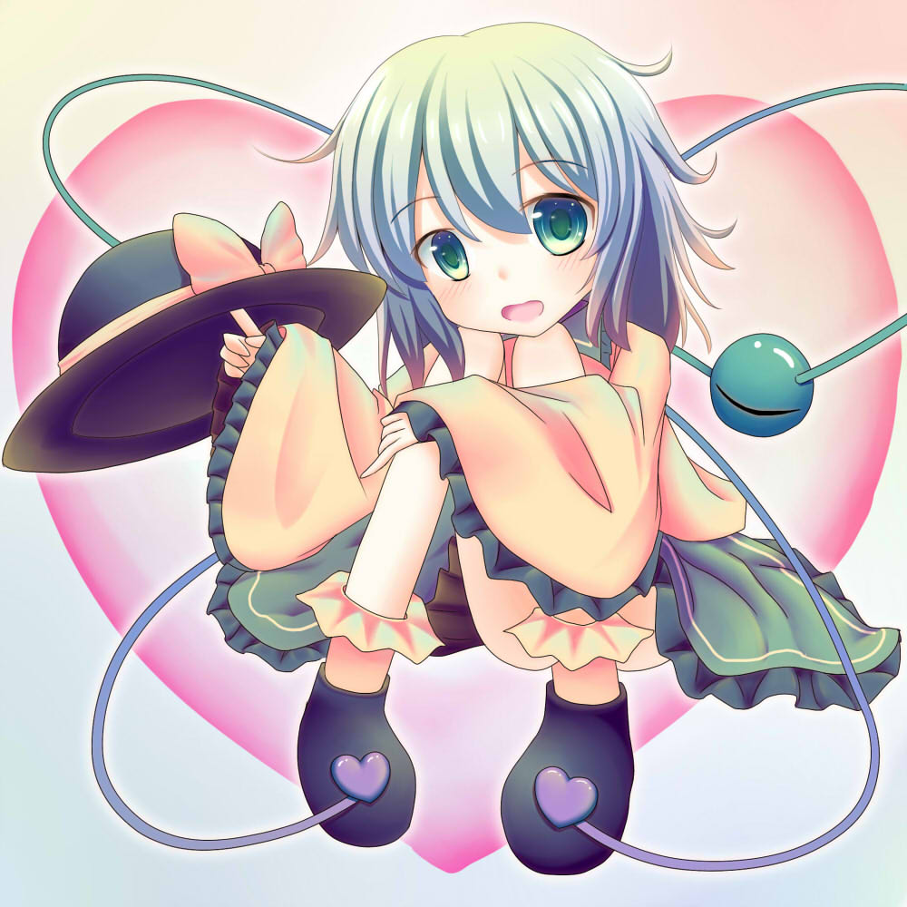 1girl, blush, choko_(mixberry_parfait), green_eyes, green_hair, hat, hat_removed, hat_ribbon