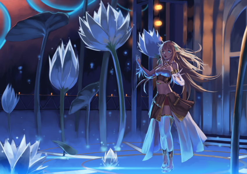 blue_eyes, breasts, brown_hair, ciel_nosurge, cleavage, flower, flowers, gust