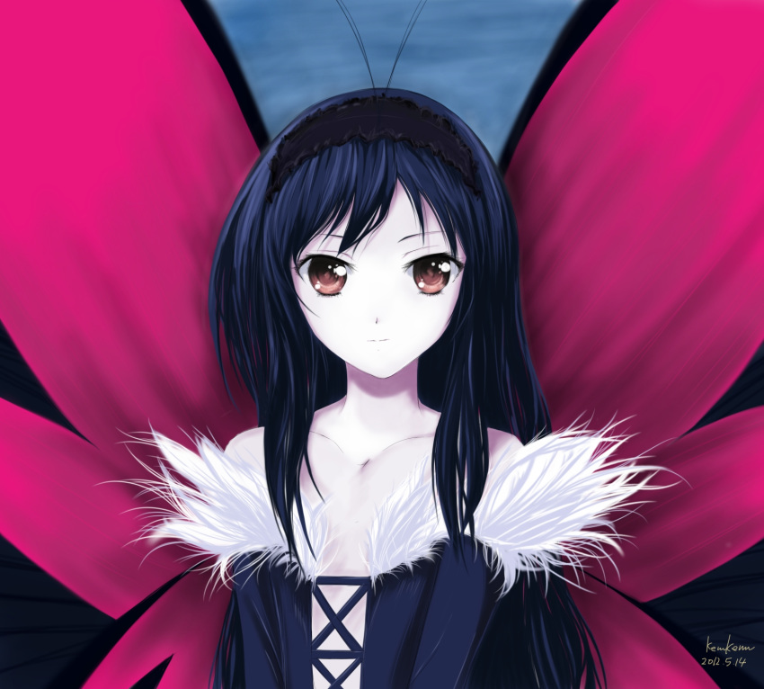 accel_world, antenna_hair, bare_shoulders, black_hair, brown_eyes, butterfly_wings, elbow_gloves, gloves