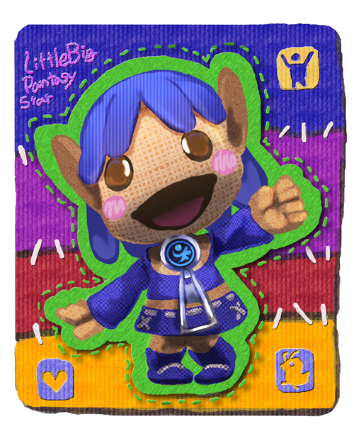:d, arm_up, blue_hair, blush_stickers, boots, brown_eyes, clenched_hand, crop_top