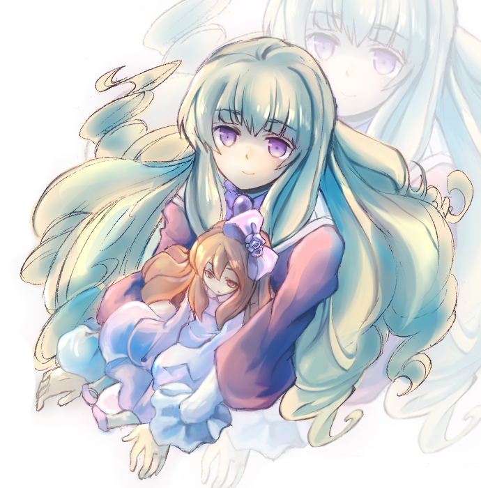 blue_eyes, doll, green_hair, kami_nomi_zo_shiru_sekai, kujou_tsukiyo, long_hair, looking_up, luna_(kaminomi)