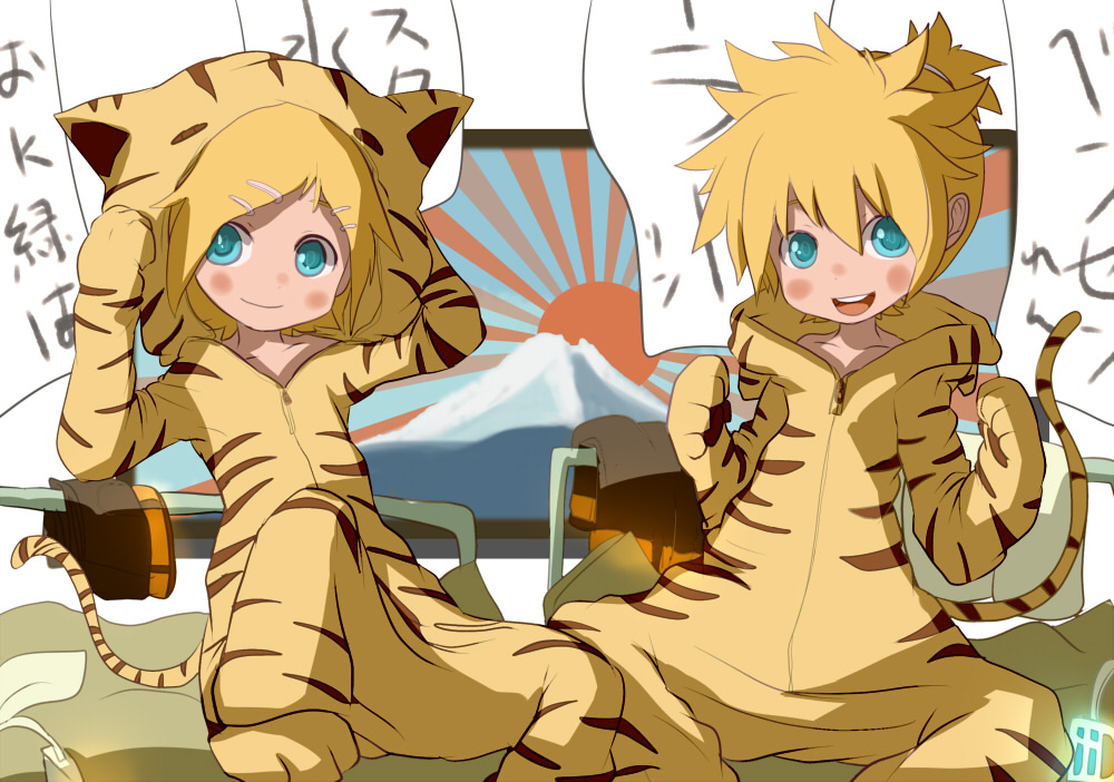 animal_ears, aqua_eyes, blonde_hair, costume, hair_ornament, hairclip, itaru, kagamine_len