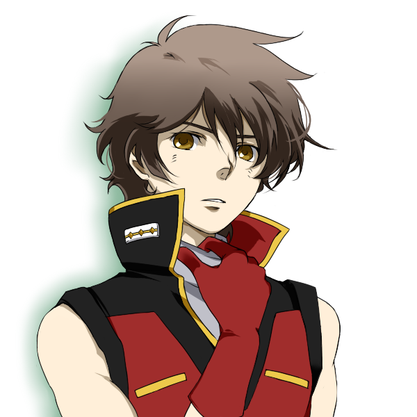bad_id, banagher_links, brown_eyes, brown_hair, gundam, gundam_unicorn, male, military, military_uniform, quattro_bajeena, quattro_bajeena_(cosplay), risa-e, short_hair, solo, uniform, zeta_gundam