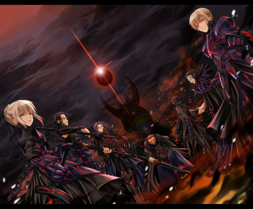 6+boys, alternate_color, alternate_eye_color, armor, armored_dress, arondight, assassin_(fate/zero), berserker_(fate/zero)