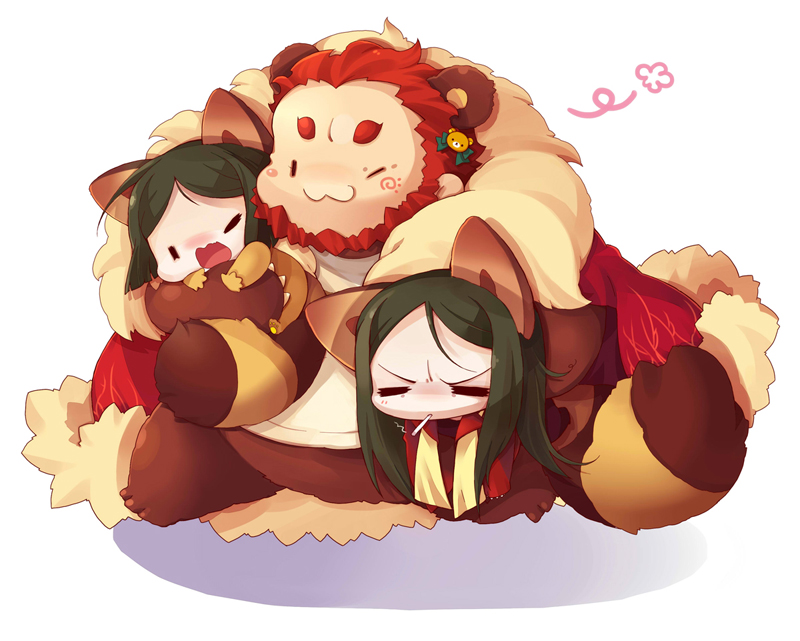 =_=, adalove, animal_ears, bangs, bear_ears, cape, chibi, cigar
