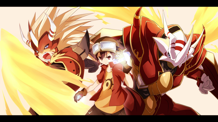 agnimon, armor, black_hair, blue_eyes, child, claws, digimon, digimon_frontier