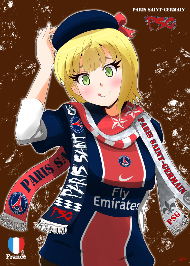 blonde_hair, green_eyes, hand_on_hat, har, hat, idolmaster, idolmaster_cinderella_girls, jersey