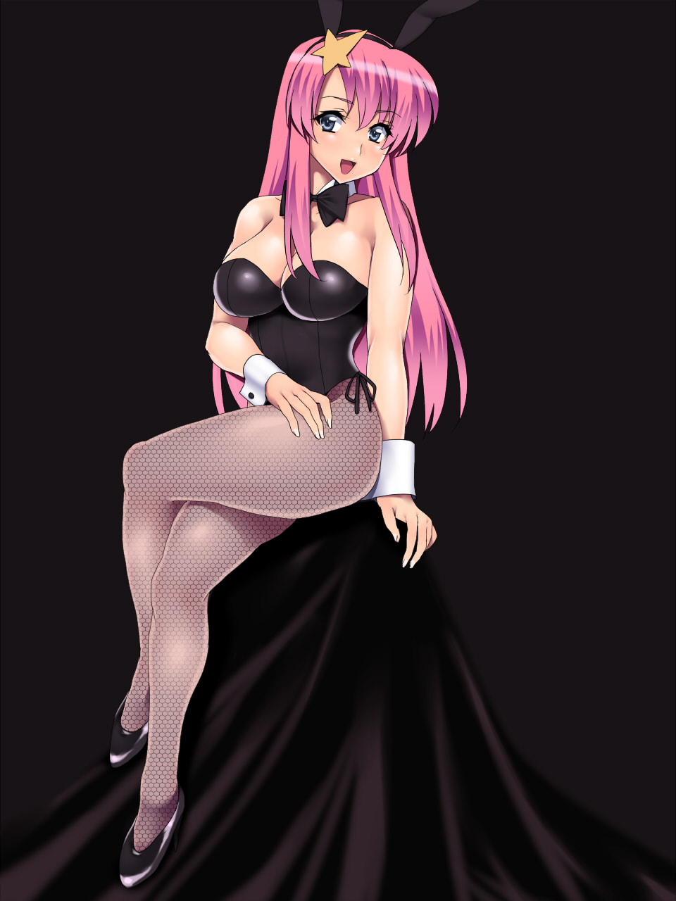 anzu_(onelelee), bad_id, blue_eyes, bowtie, breasts, bunny_ears, bunnysuit, crossed_legs