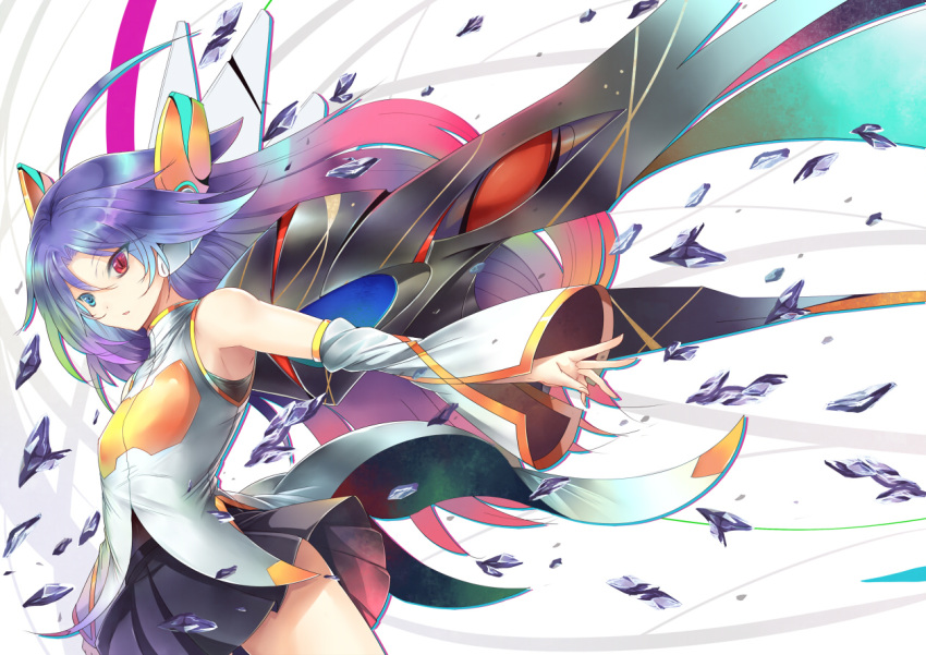 detached_sleeves, flat_chest, heterochromia, long_hair, multicolored_hair, original, skirt, sts