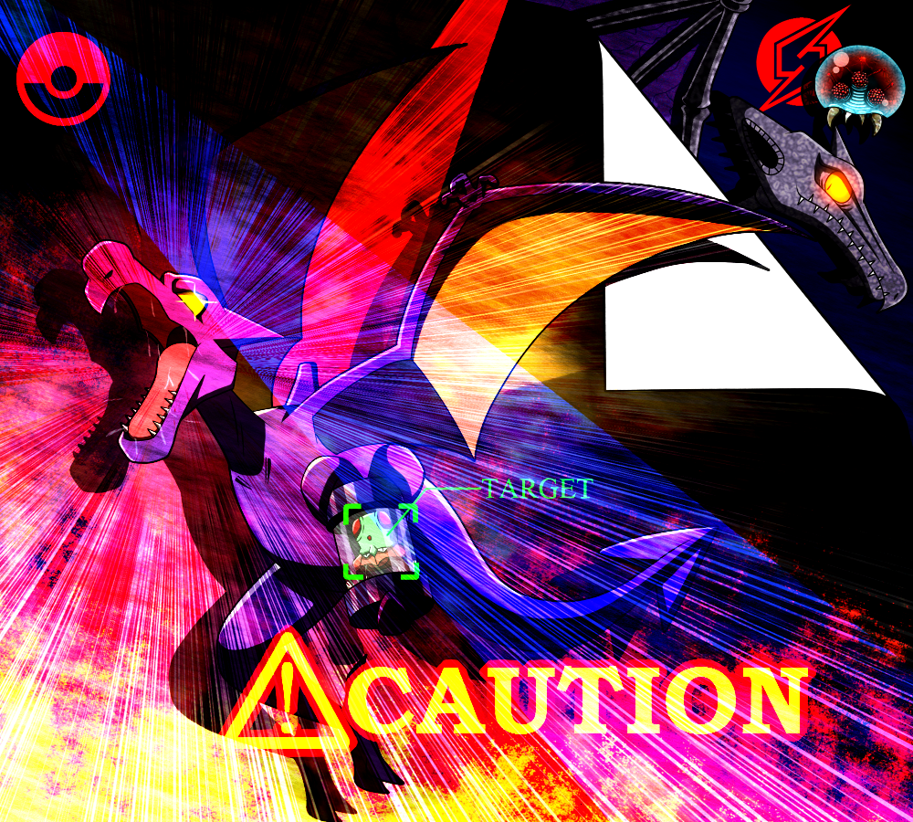 aerodactyl, bad_id, caution, fangs, fourth_wall, glowing, glowing_eyes, metroid