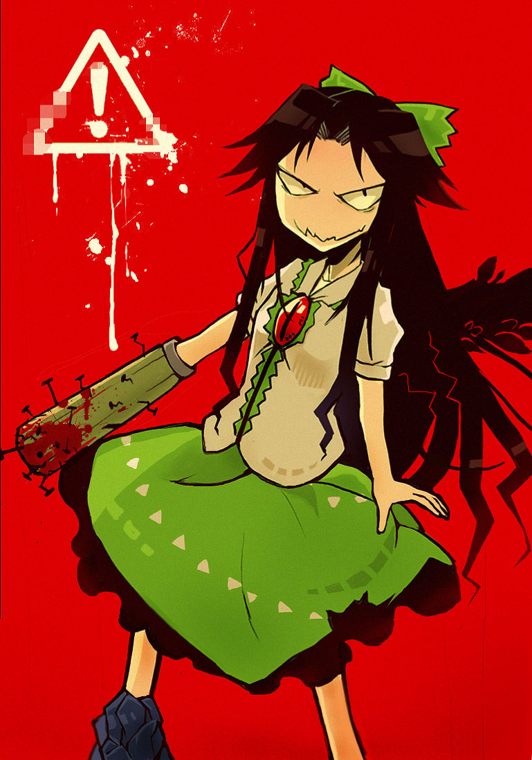 1girl, baseball_bat, bat, black_hair, blood, caution, censored, dress