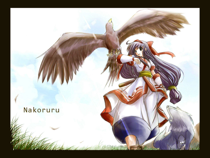 character_name, don, grass, highres, low-tied_long_hair, mamahaha, nakoruru, samurai_spirits