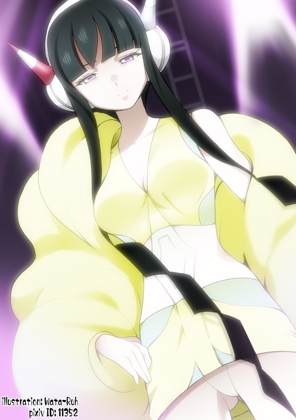 alternate_costumes, alternate_hair, artist_name, bare_shoulders, breasts, headphones, kamitsure_(pokemon), long_hair, midriff, panties, pantyshot, pokemon, pokemon_(game), pokemon_bw2, purple_eyes, smile, solo, underwear, violet_eyes, yamasaki_wataru