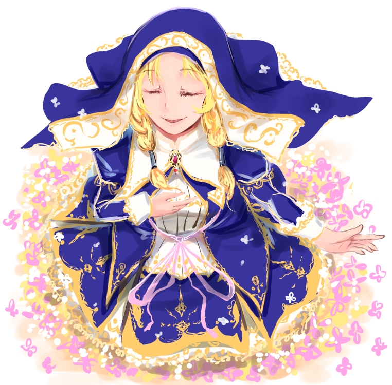 1girl, blonde_hair, braid, clarice_(cinderella_girls), closed_eyes, efyuru, eyes_closed, hood