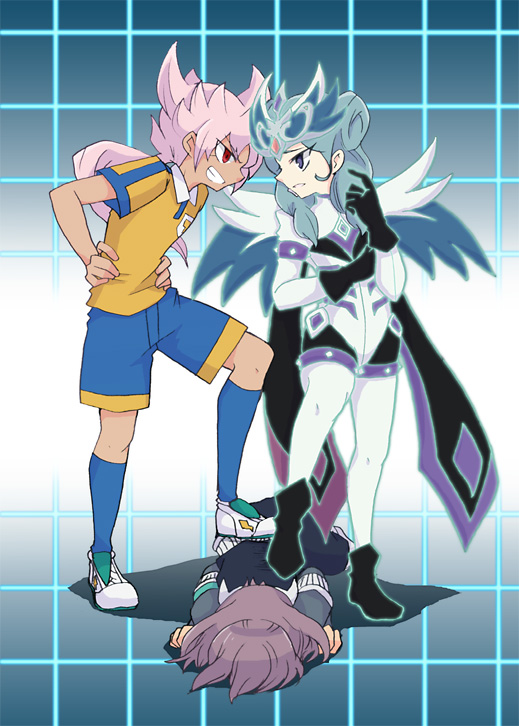 2boys, alpha_(inazuma_eleven), alternate_costume, alternate_form, beta_(inazuma_eleven), fei_rune, fusion, green_hair