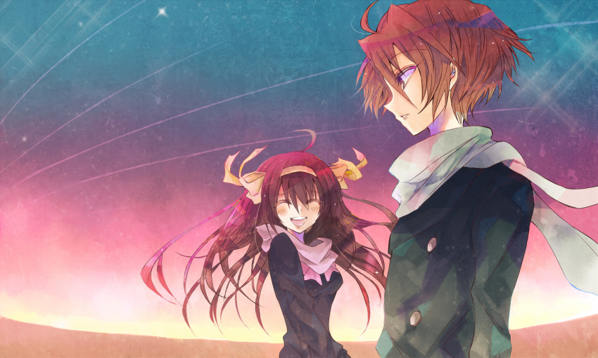 alternate_hairstyle, brown_eyes, brown_hair, closed_eyes, confure, eyes_closed, hair_ribbon, koizumi_itsuki