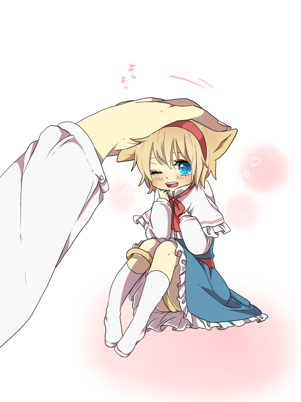 alice_margatroid, animal_ears, blonde_hair, blue_dress, blue_eyes, blush, bow, capelet