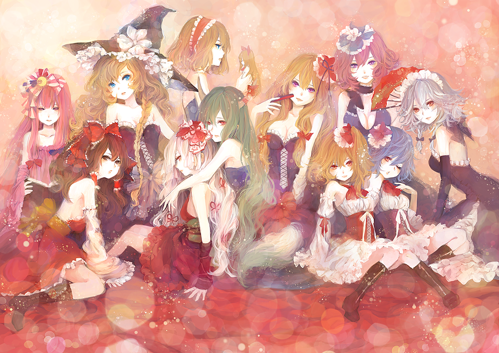 alice_margatroid, alternate_costume, bare_shoulders, blonde_hair, blue_eyes, bonnou-s-rice, book, boots