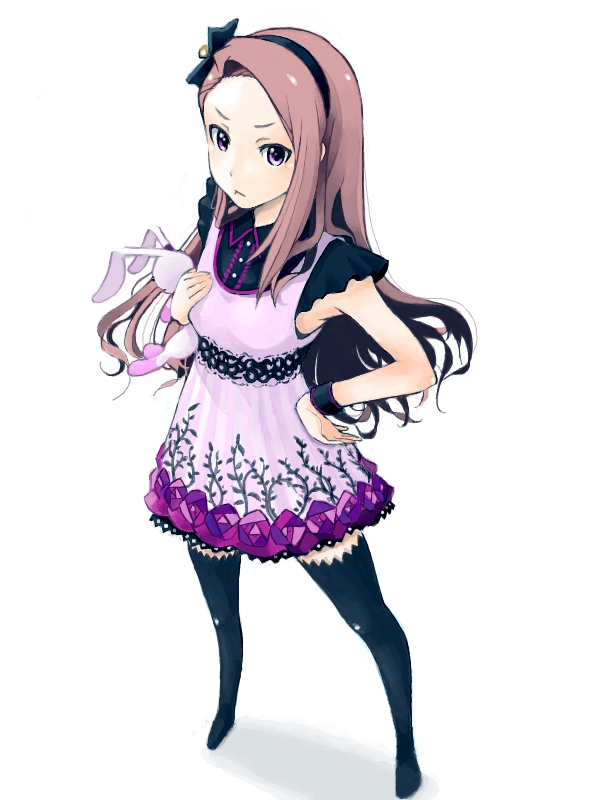 black_legwear, brown_hair, dress, hairband, hand_on_hip, hips, idolmaster, long_hair