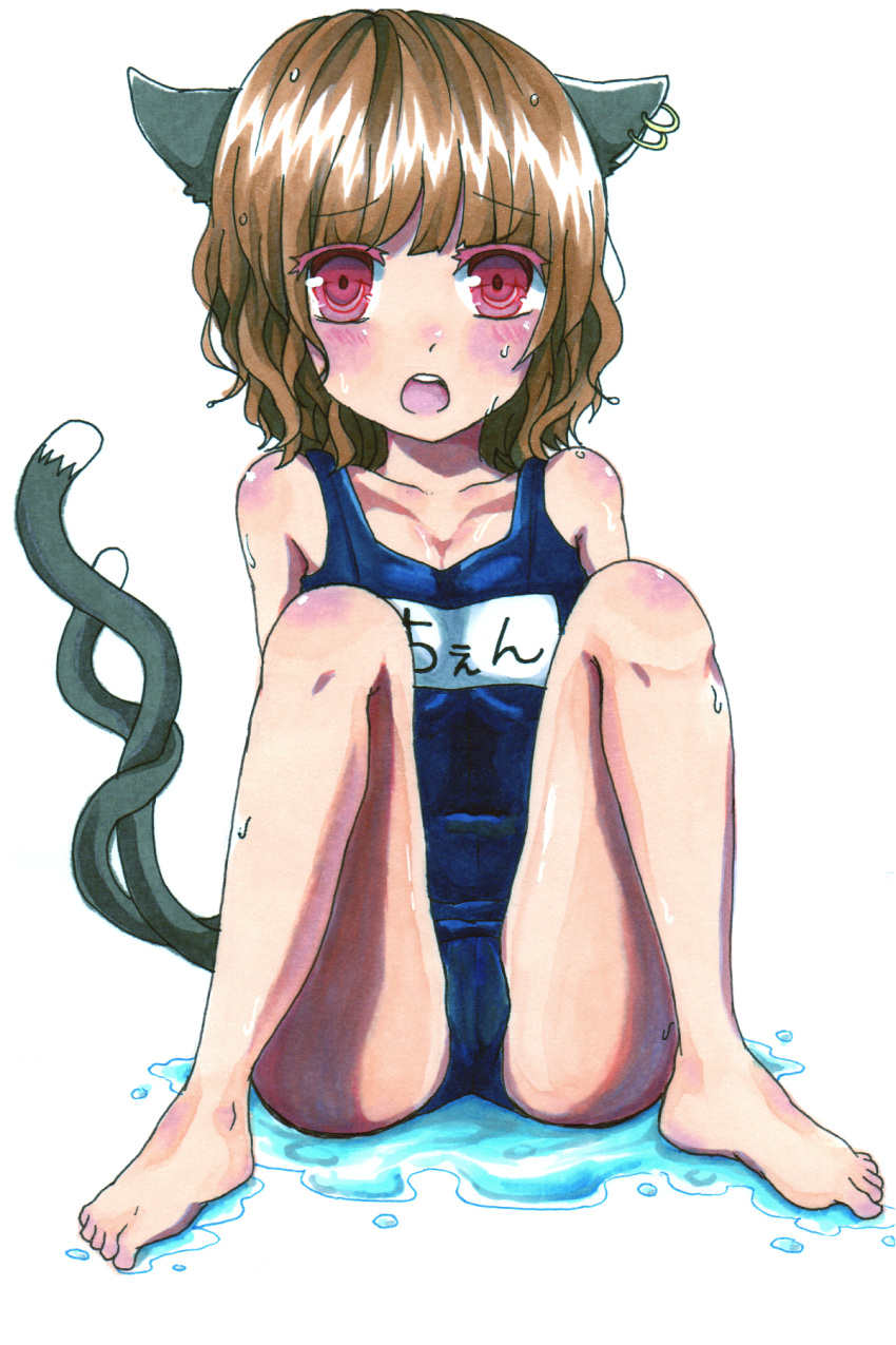 barefoot, blush, chen, feet, highres, mutsumi326, no_hat, no_headwear