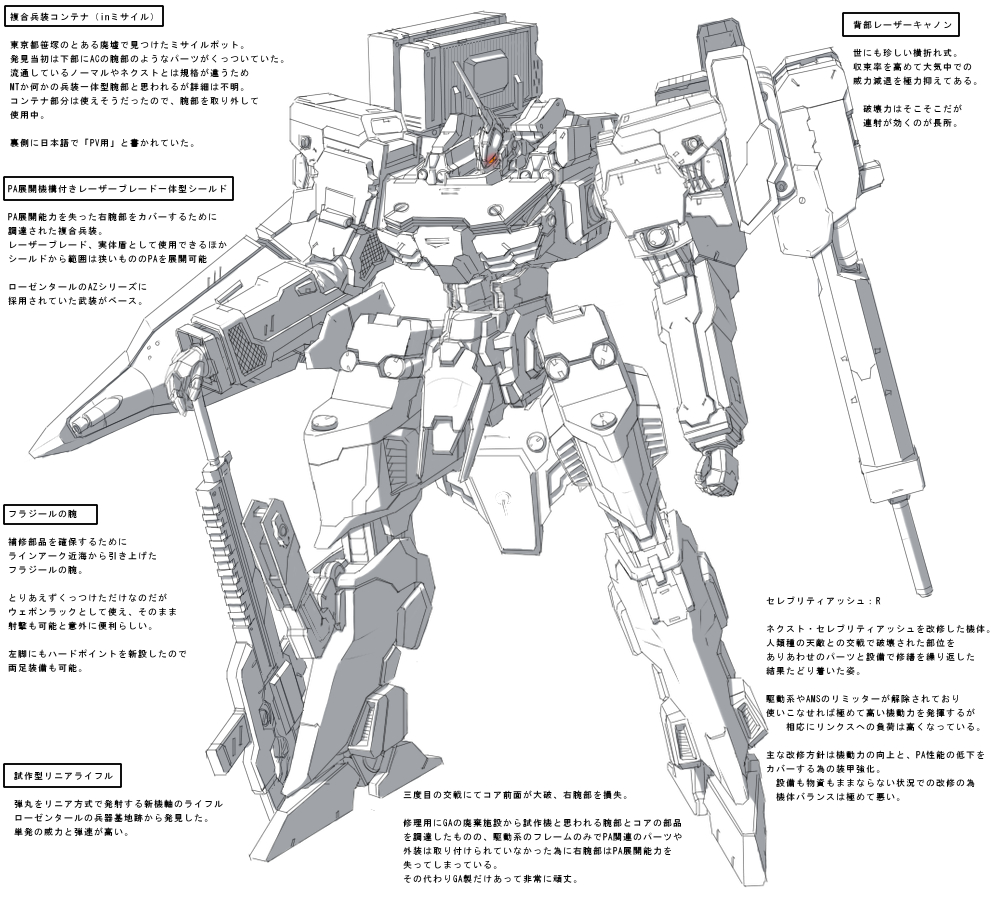 armored_core, gun, mecha, mechanist08, monochrome, no._8, rifle, shield, simple_background, translation_request, weapon, white_background