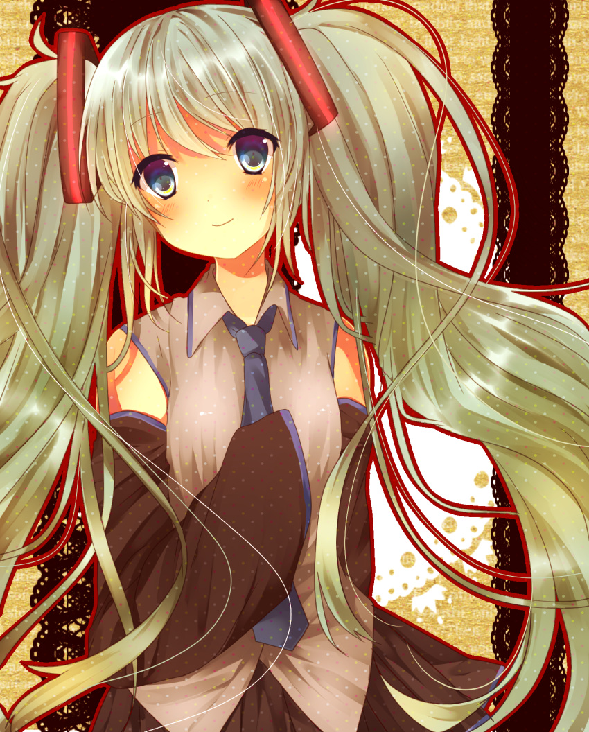 detached_sleeves, hatsune_miku, highres, long_hair, necktie, nekonomati, solo, twintails