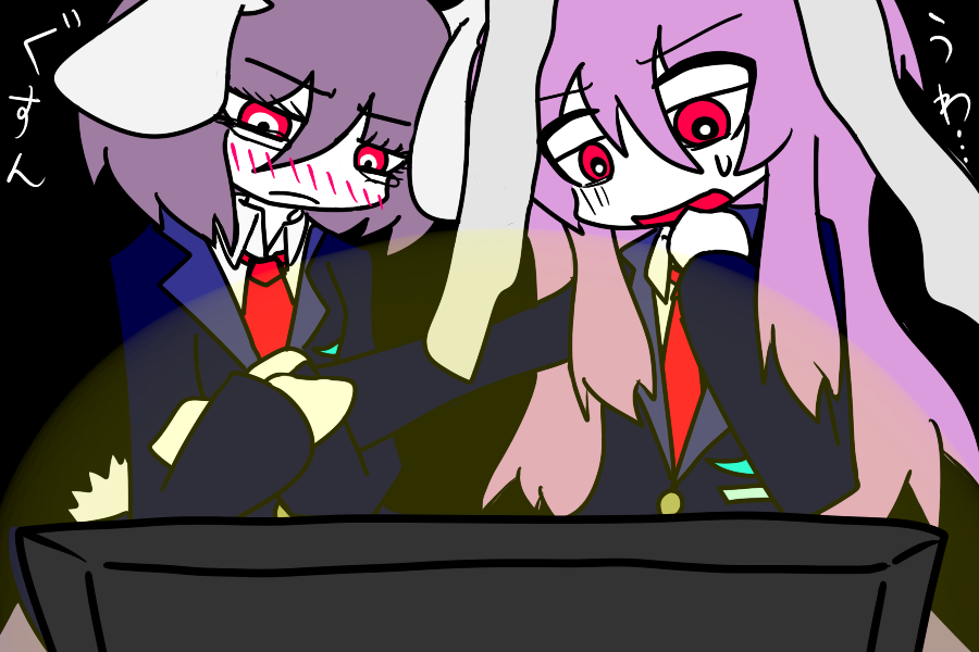 animal_ears, bunny_ears, bunny_tail, light, long_hair, multiple_girls, purple_hair, rabbit_ears