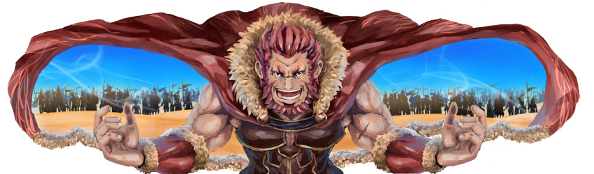 armor, army, beard, cape, desert, facial_hair, fate/zero, fate_(series)