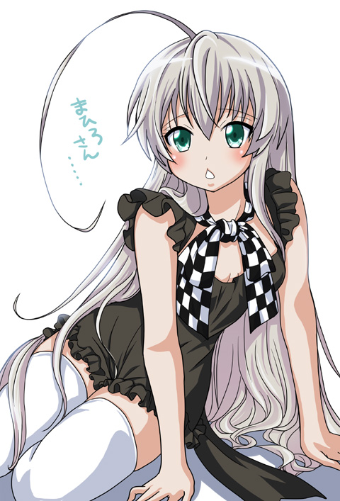apron, ayaran, green_eyes, haiyore!_nyaruko-san, long_hair, naked_apron, nyarlathotep_(nyaruko-san), on_side