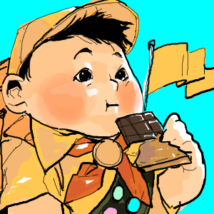 1boy, aram, bandana, bandanna, black_eyes, black_hair, cap, chocolate