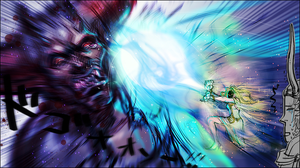 1girl, 2boys, blonde_hair, chaos_(dff), cosmos_(dff), dissidia_final_fantasy, dragon_ball, dragon_ball_z