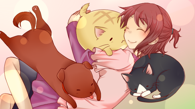 cat, closed_eyes, dog, eyes_closed, hug, jinga, poyo_(poyopoyo_kansatsu_nikki), poyopoyo_kansatsu_nikki
