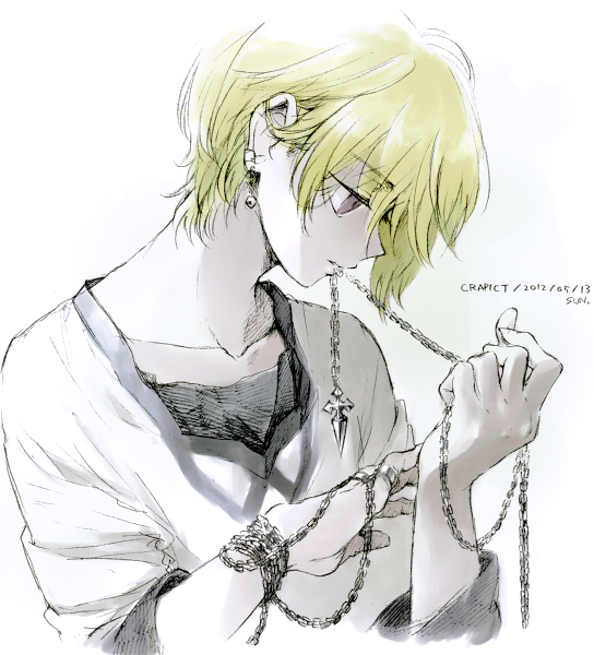 blonde_hair, chain, chains, earrings, hunter_x_hunter, jewelry, kurapika, male
