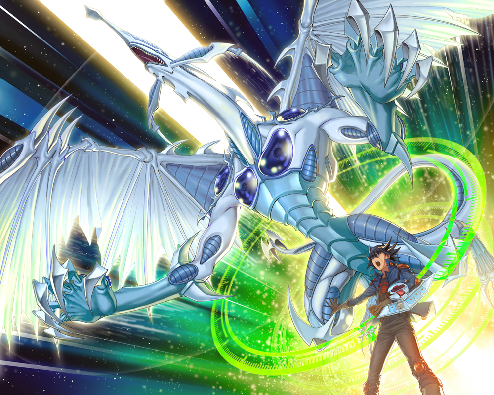 card, claws, dragon, duel_monster, fudou_yuusei, gloves, holding, holding_card