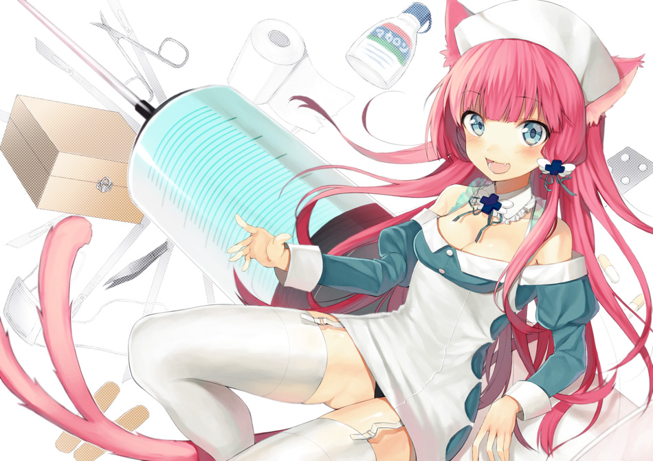 animal_ears, bandages, bandaid, bare_shoulders, black_panties, blue_eyes, blush, bow